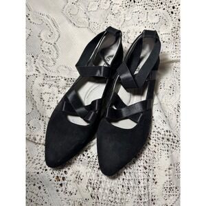 Jambu Women's Black Suede Elastic Strap Ballet Flats Comfort Memory Foam Size 8M